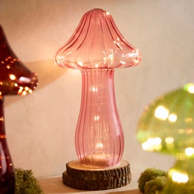 LED Glass Mushroom, Large Pink