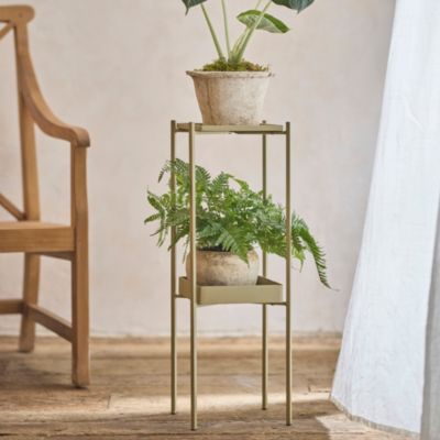 Two Tier Iron Plant Stand, Green
