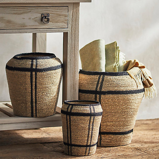 View larger image of Woven Seagrass Storage Basket with Brown Stripe
