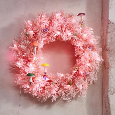 Faux Snowy Glitter Wreath, Blush