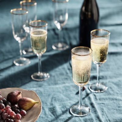 Gold Rim Champagne Flutes, Set of 6