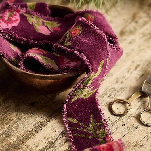 View larger image of Floral Antiqued Frayed Velvet Ribbon