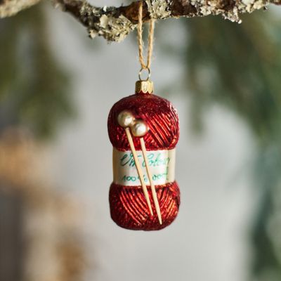 Yarn + Knitting Needles Glass Ornament