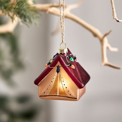 Glowing Camping Tent Glass Ornament
