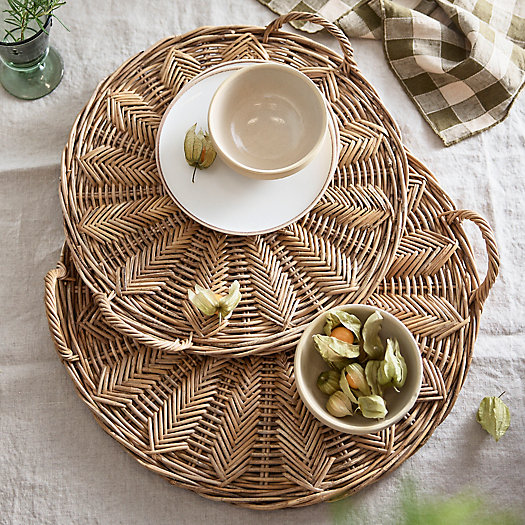 View larger image of Leafy Rattan Handle Tray