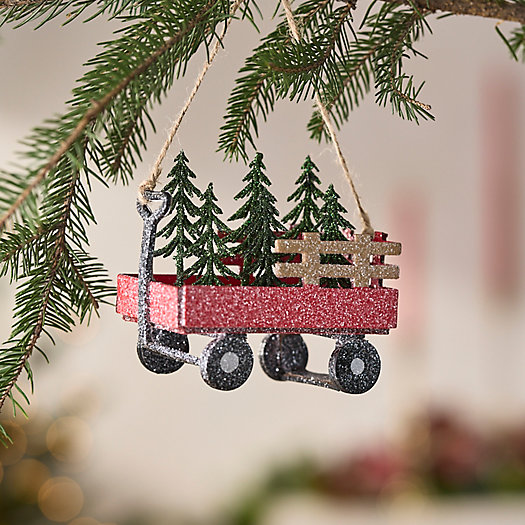 View larger image of Glittery Evergreens in Red Wagon Ornament
