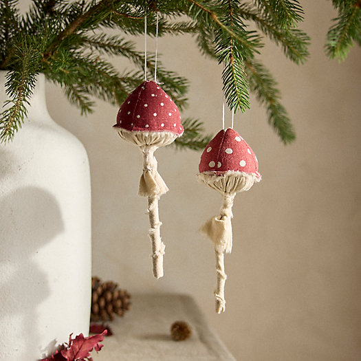 View larger image of Long Stem Mushroom Fabric Ornaments, Set of 2