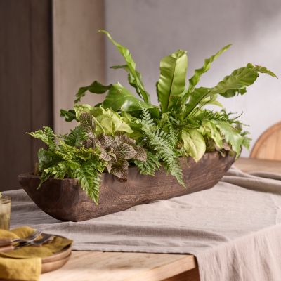 Carved Wood Trough Planter, Large