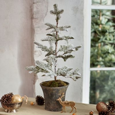 Moss Wrapped Snowy Faux Tabletop Tree