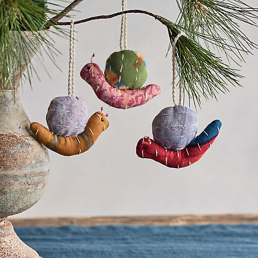 View larger image of  Snail Kantha Fabric Ornaments, Set of 3