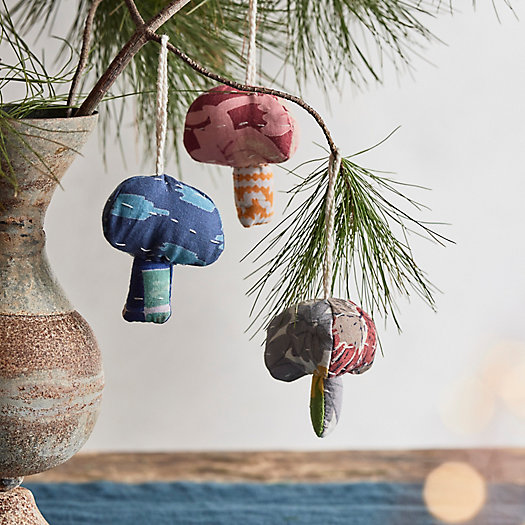View larger image of  Mushrooms Kantha Ornaments, Set of 3