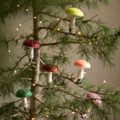  Glittery Mushroom Glass Ornament Clips, Set of 6