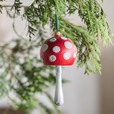Toadstool Mushroom Glass Ornament, Round