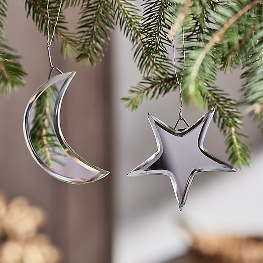 View larger image of Star + Moon Mirrored Ornaments, Set of 2