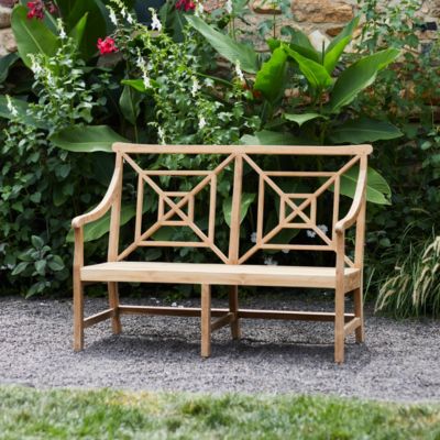 Garden Teak Fretwork Two-Seat Bench, Golden Finish