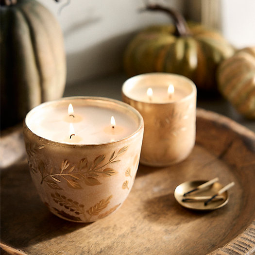 View larger image of Linnea Leafy Etched Candle, Pumpkin