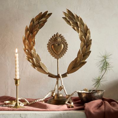 Gilded Heart + Leaf Wreath on Stand
