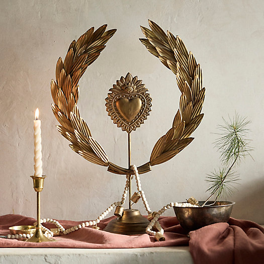 View larger image of Gilded Heart + Leaf Wreath on Stand