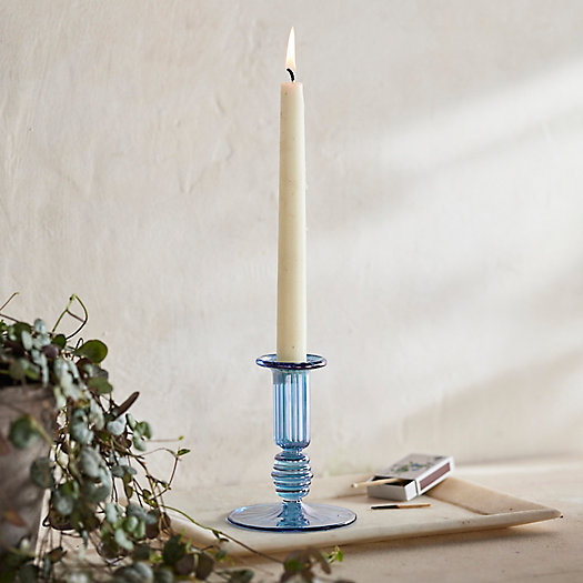 View larger image of Blue Ridged Glass Taper Candle Holder