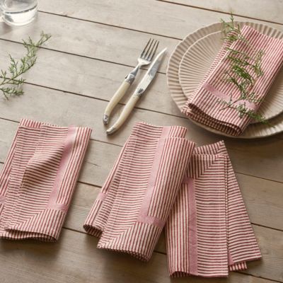 Small White Stripe Cotton Napkins - Set of 4