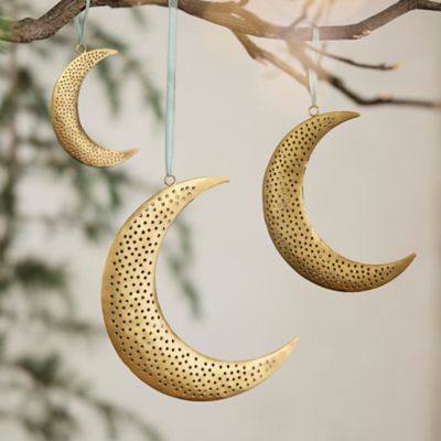  Perforated Crescent Moon Ornaments, Set of 3
