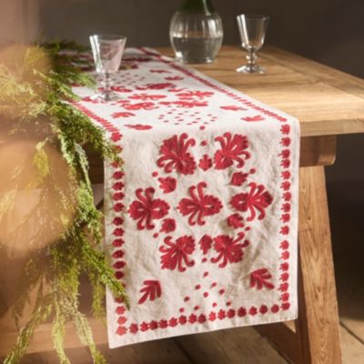 Damask Embroidered Cotton Runner