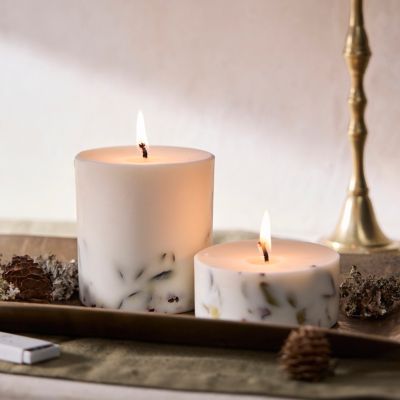 Pressed Pillar Candle, Ashberries + Bilberry Leaves