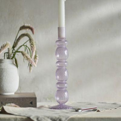 Ridged Glass Candlestick, Lilac