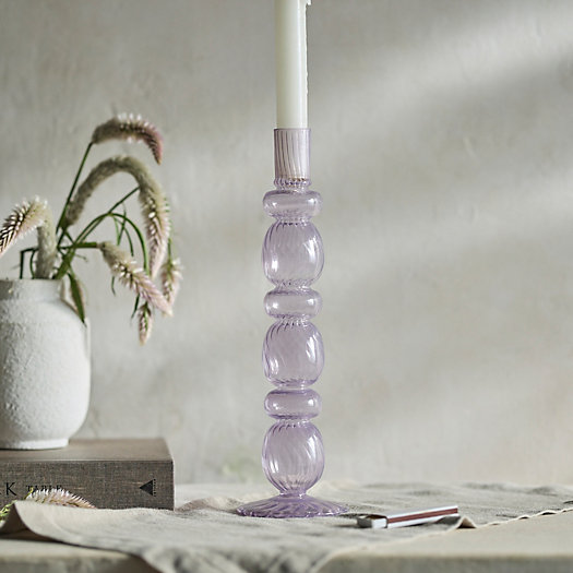 View larger image of Ridged Glass Candlestick, Lilac