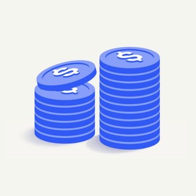 Two stacks of blue dollar coins