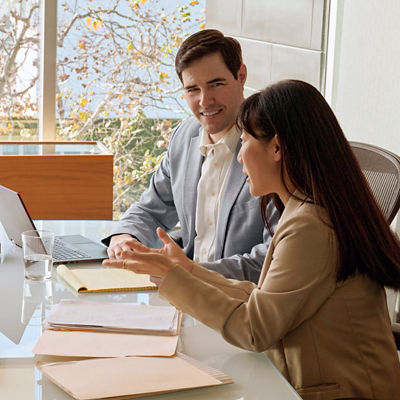 Man and woman in a meeting