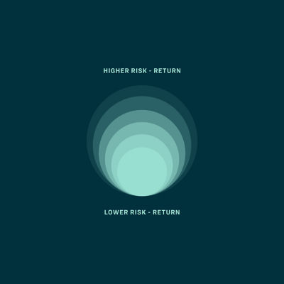 Concentric circles with larger rings (higher risk - return) having less color saturation than smaller inner circles (lower risk - return)