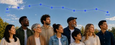 Multi generational diverse group of people looking to the right
