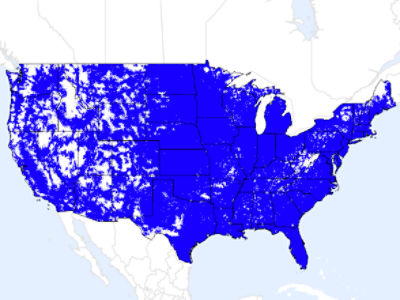 map of the USA illustrating Visible plan coverage