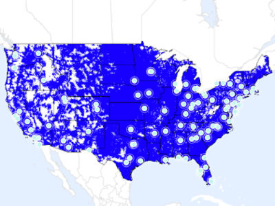 Map of USA illustrating Visible plus and Visible plus pro coverage