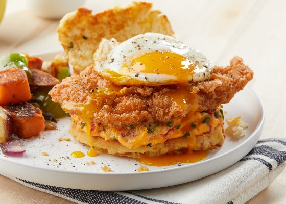 Image of brunch chicken biscuit on a plate.