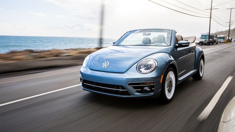 2019 Volkswagen Beetle Final Edition is driven down the coast.