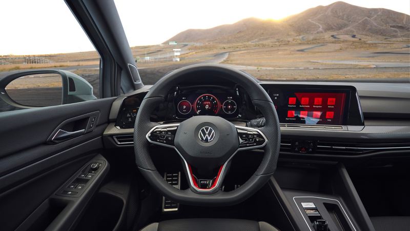 The interior of the 2022 Volkswagen Golf GTI.