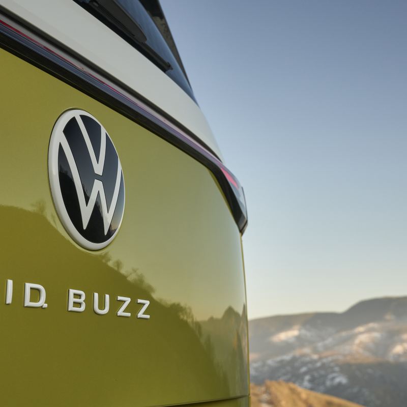 The rear logo on the Volkswagen ID. Buzz