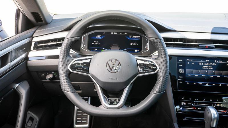 The steering and infotainment systems of the 2022 Volkswagen Arteon.
