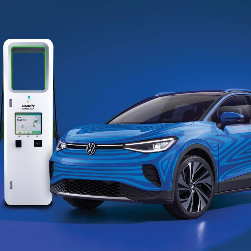 2021 Volkswagen ID.4 at an Electrify America charging station