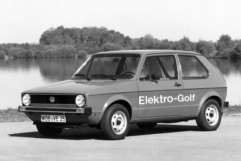 Front ¾ view of the 1976 Volkswagen Electric Golf Mk1.