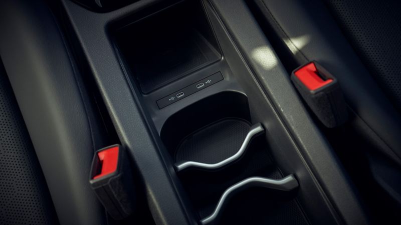 Product shot of versatile center console storage area in 2021 Volkswagen ID.4. 