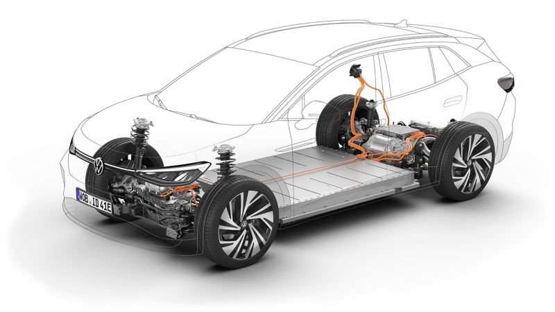 Image shows the Volkswagen Modular Electric Drive chassis (MEB).
