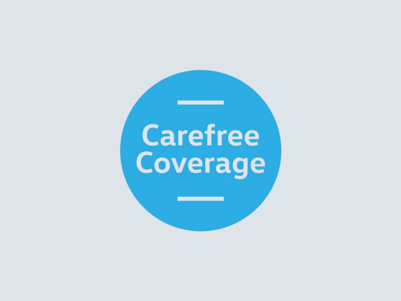 A blue circular logo depicts the Carefree Coverage program.