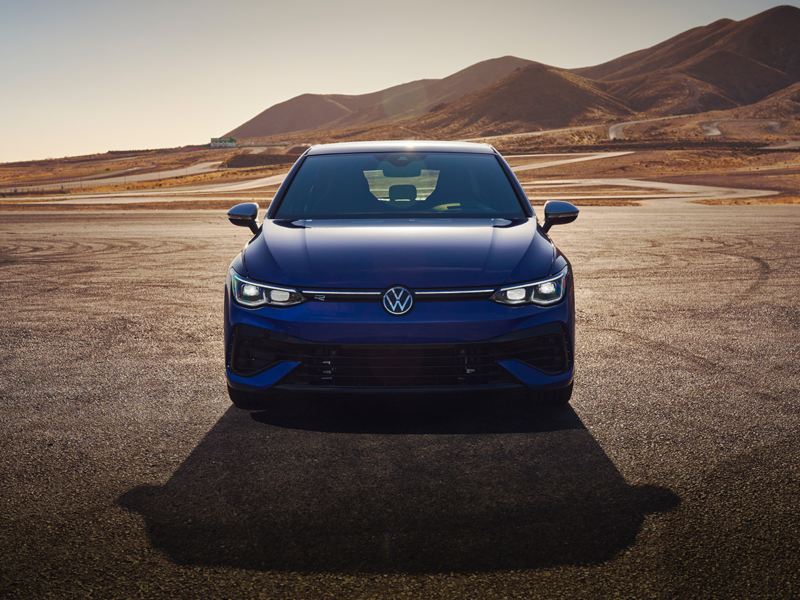 Golf R shown in Lapiz Blue Metallic parked in desert