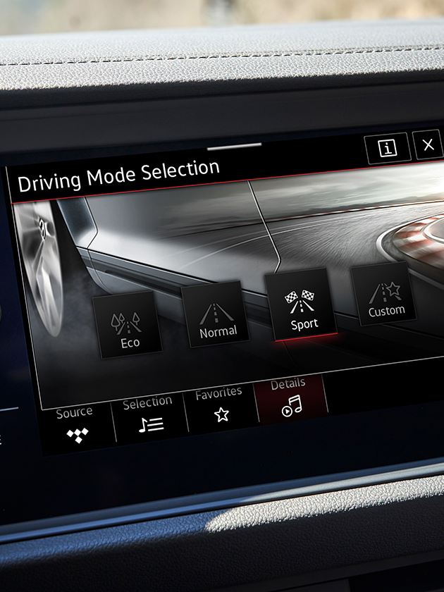 A close up of the Driving Mode Selection screen on the touchscreen display.