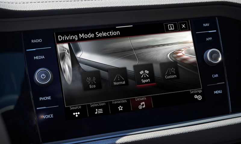 A close up of the Driving Mode Selection screen on the touchscreen display.