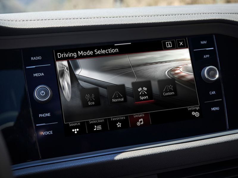 A close up of the Driving Mode Selection screen on the touchscreen display.