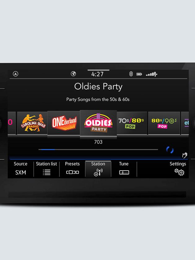 SiriusXM with 360L touchscreen interface showing channel options